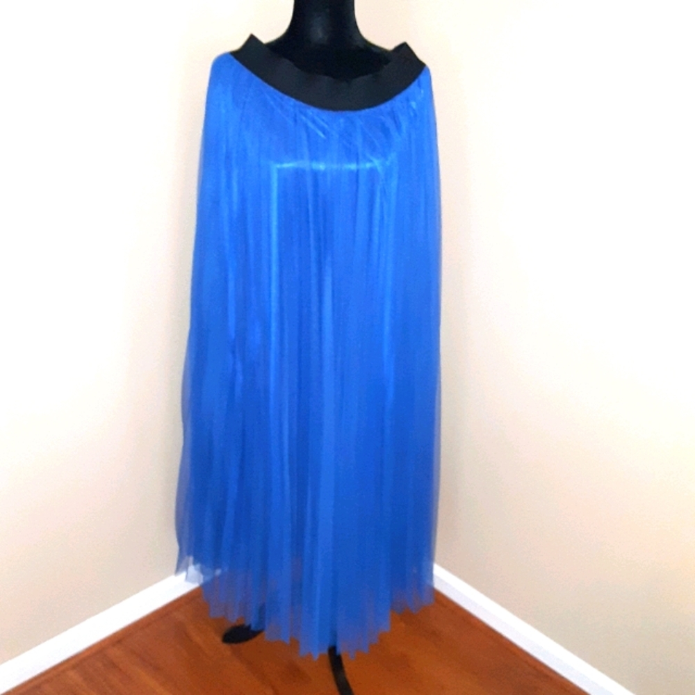 Royal blue pleated tulle skirt